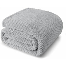 Queen Size Fuzzy Fleece Blanket for Bed, 90x90 Inch Fluffy Warm Soft Jacquard Blankets for All Season, Lightweight and Cozy, Light Grey