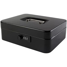 Large Cash Box with Combination Lock Safe Metal Money Box with Money Tray for Security Lock Box 9.84"x 7.87"x 3.54" Black