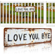 "Love You Bye" metalen wandbord, vintage aluminium, 16x4 inch.