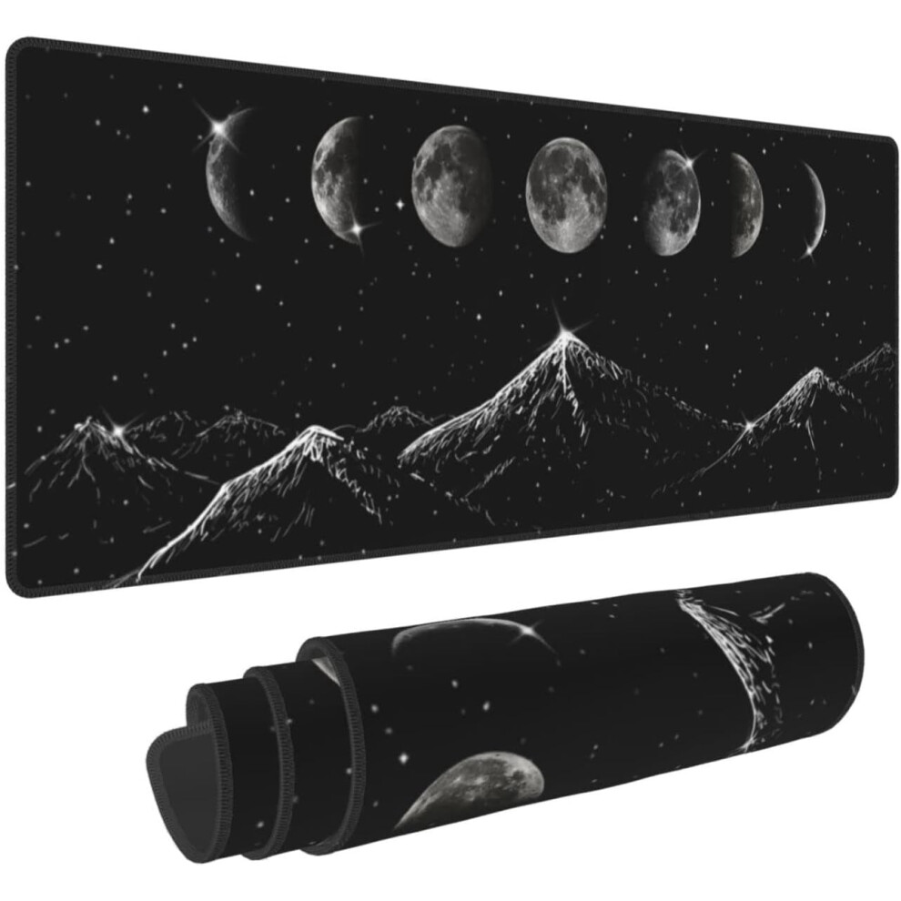 Moon Phases Starry Mountain Xl Mouse Pad, Non-Slip Rubber Base, Stitched Edge, 31.5X11.8", Compatible With Gaming Pc 9338982313513