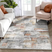 Washable area rug gray rust 3x5 ft modern fluffy non-slip