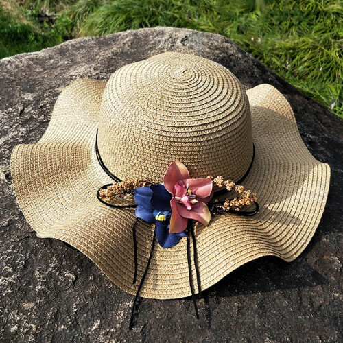 Dame sommersolhat med strå, foldbar