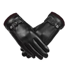 Gants d'hiver en cuir pour homme, compatibles avec les écrans tactiles, imperméables et en velours