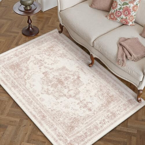 Πλενόμενο ροζ vintage χαλί boho 3x5ft 2