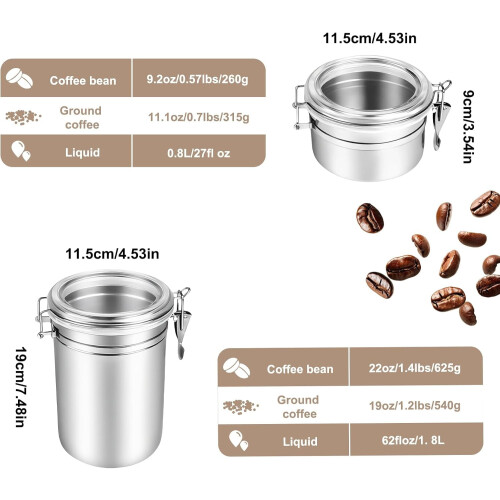 Luftdichte Kaffeedose aus Edelstahl, 1,8 l 1