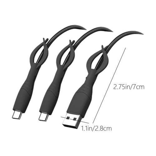 Protetor de Cabo de Silicone Fofo e Enrolador 2 em 1, Compatível com Cabos de iPhone, Micro USB e USB-C 1