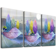 3-Piece Abstract Leaves Canvas Wall Art Set for Bedroom, Living Room, Office, Kitchen & Bathroom – Modern Home Decor