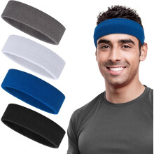 4-Pcs Cotton Sweatbands Set for Men & Women, Moisture-Wicking Terry Cloth Headbands Compatible with Tennis, Basketball, Football, Gymnastics