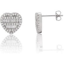 Heart Stud Earrings Women White Gold Plated Cubic Zirconia