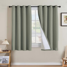 100% Blackout Linen Curtains, 54" Long, Heathered Dried Sage, Nickel Grommet (2 Panels), Compatible with Standard Rods