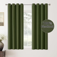 100% Blackout Olive Green Curtains 52x63", 2 Panels, Grommet Top, Thermal Insulated & Soundproof – Compatible with Standard Rods