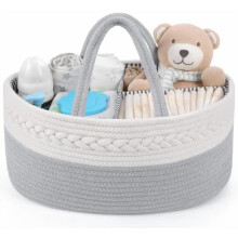 Diaper Caddy Organizer for Baby Boy- Cotton Rope for Changing Table, Nursery Storage, Newborn Baby Must Have Items