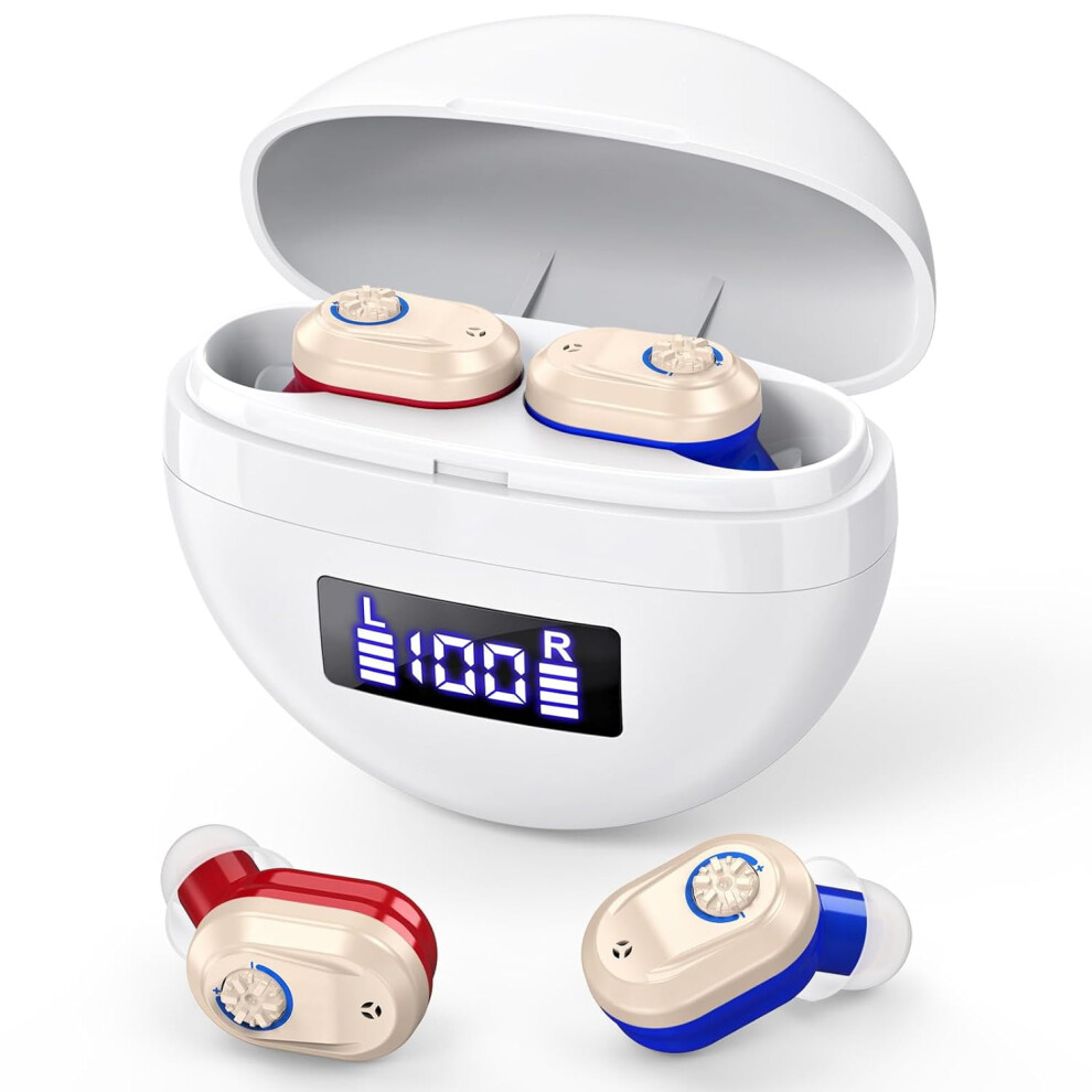 Digital Rechargeable Hearing Aids for Seniors, Noise Cancelling, CIC In-Ear with Display Charging Case