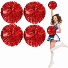 Fluffy Metallic Pom Poms with Finger Ring Handle – Compatible with Cheerleading, Sports, Holiday Celebrations