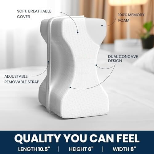 Memory Foam Knee Pillow for Side Sleepers – Sciatica Relief, Removable Strap, Compatible with All Beds