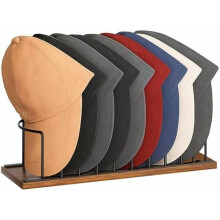 Hat Stand for Baseball Caps - Wood & Metal Tabletop Hat Organizer Storage Display Rack, Holds up to 10 Caps for Desk, Closet Shelf, Dresser (Black)