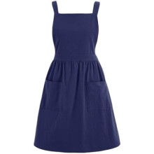 Women's Cotton Linen Apron Dress with Pockets