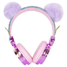 Tineasur on Ear Headphones with Microphone Purple Furry Ball for Travel and School
