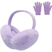 Women Winter Foldable Earmuffs and Gloves Set, Warm Plush Ear Muffs Ear Warmers Outdoor Ear Covers