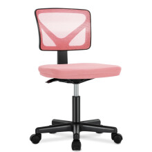 Home Office Desk Chair, Armless Mesh Computer Chair Small Space Swivel Adjustable Low Back Task Chair for Teens/Adults, Pink