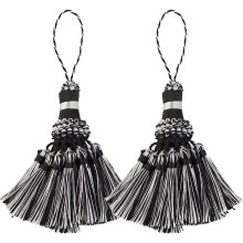 Set of 2 Elegant Polyester Tassel Handmade Colorful Craft Tassels Charms for Key Chain Straps DIY Accessories (Black, 2 pack)