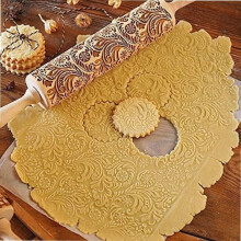 Embossed Wooden Rolling Pin for Baking Fondant, Pizza, Pie, Pastry, Pasta, Dough, Cookies – Compatible with Christmas & Parent Gifts