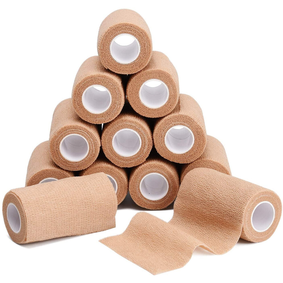 Self Adherent Cohesive Wrap Bandages, 12 Pack, 4"x5yd / 10cmx4.5m, Elastic First Aid Tape Medical Vet Wrap