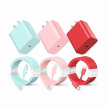 ZLC 3-Pack 10FT Lightning Cable, 20W Fast Charging for iPhone 14/13/12/11/Xs Max/XR/X, compatible with AirPods Pro – Pink/Green/Red
