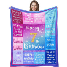 Verjaardagsdeken voor een 7-jarig meisje (127 x 152 cm) – Past bij de inrichting van de kinderkamer