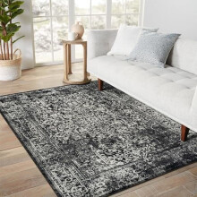 3x5 Area Rugs, Stain Resistant Washable Rug for Living Room, Vintage-Inspired Black and White Rug