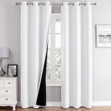 100% Blackout Curtains 42x72 in, Pure White, 2-Panel Grommet Set with Black Liner & Thermal Insulation, Compatible with Standard Rods