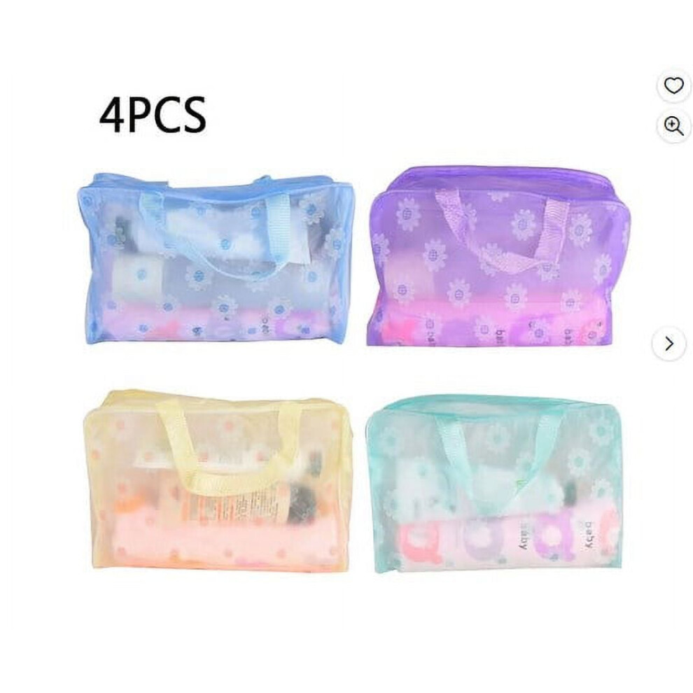 4Pcs Clear Waterproof Cosmetic Bag with Zipper and handle, Transparent Makeup Organizing Bags Travel Toiletry Pouch