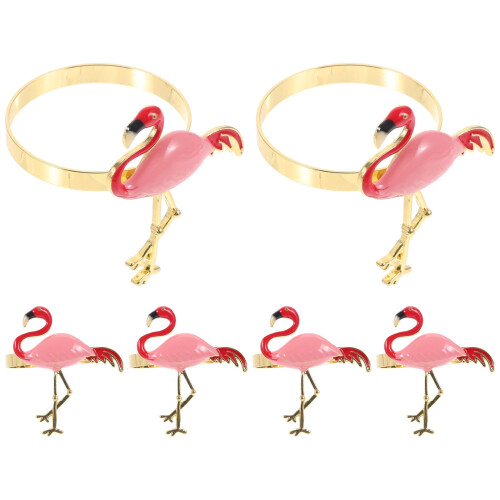 6-delte lyserøde flamingo-legeringsservietringe