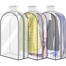 32" All Clear Garment Bags with 10" Gusset – Hanging Suit Covers for Shirts & Coats, 3-Pack