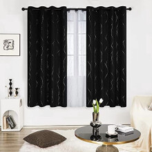 Blackout Curtains for Bedroom, 72" L, Grommet, Wave & Dots Pattern, 52x72", Black, Set of 2