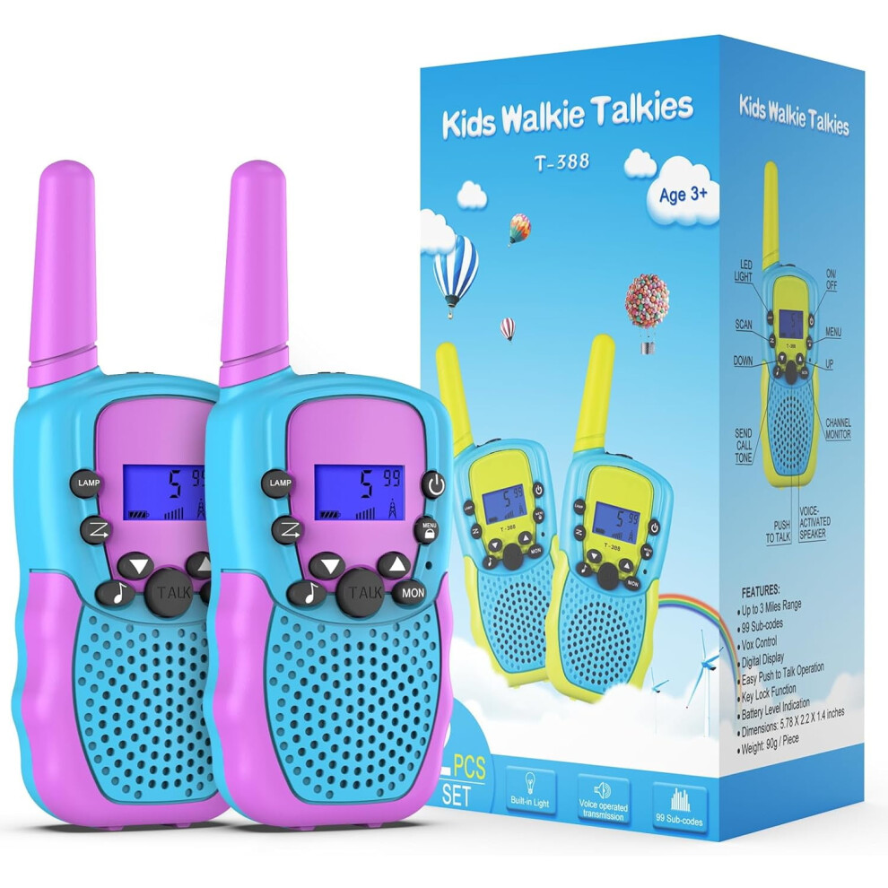 Kids Walkie Talkies 22 Channels 3-Mile Range Purple 9401284851035