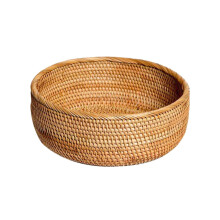 Natural Rattan Storage Basket, Round Woven Fruit Bowl, 9.1x3.4in, for Bathroom, Dining & Living Room
