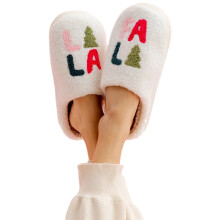 Pantuflas cálidas de felpa para mujer, estilo navideño, talla 5-6