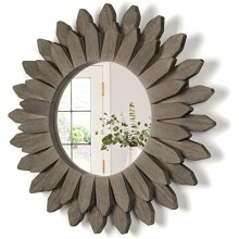 Farmhouse Wall Mirror Sunburst Design Wooden 12 Inch Rustic