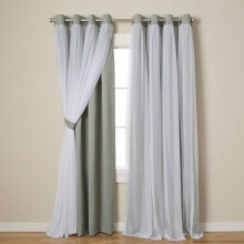 Talia Double Layer Indoor Curtains, Sheer and Room Darkening Blackout, Grommet Top, Energy Efficient, 2-Pack Set, 52"x96", Soft Grey
