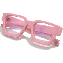 Fyrkantiga tjocka bågar för kvinnor och män, moderiktiga, blåljusglasögon, trendiga och eleganta datorglasögon (rosa)