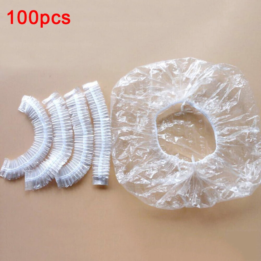 100Pcs Hotel Home Disposable Waterproof Clear Elastic Women Shower Bath Cap Hat