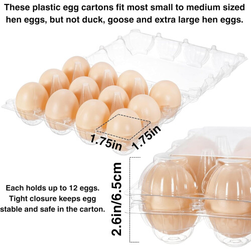 60 Pcs Clear Plastic Egg Cartons, 12-Count, 3x4 Grid, Reusable for Chicken Eggs – Compatible with Standard Egg Sizes 2