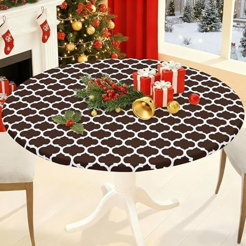 Round Elastic Tablecloth 36-44 in Flannel-Backed Vinyl
