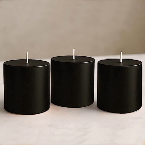 velas de pilar pretas, sem gotejamento e sem perfume, 7,6 cm x 7 cm