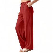 Pantaloni eleganți largi din amestec de in pentru femei – Talie elastică, Fermoar ascuns, Buzunare, Ținută de lucru de vară respirabilă,
