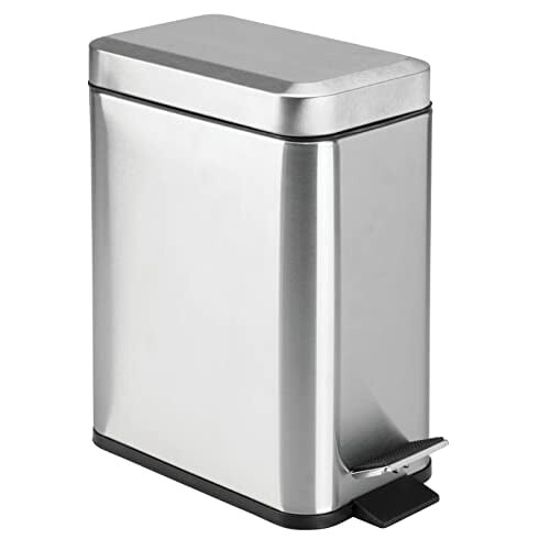 Rectangular Step-Open Wastebasket Trash Can - Brushed Stainless Steel