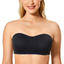 Bra Bandeau do Mhná YOUSNH, Bra Push-Up gan Strapaí, Strapaí Trédhearcacha Neamh-Shilicóin, Bralette Barr Feadáin Gan Sreang, Dubh XL