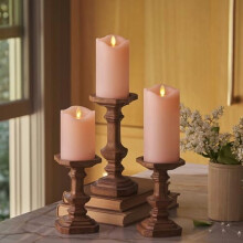 by Luminara - Flameless LED Battery Operated Flickering Pillar Candles - Pastel Pink - Set of 3 - Indoor Outdoor Decor Safe