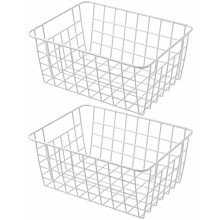 11" Upright Freezer Storage Baskets, White Wire Storage Bins Small Bakset for Freezer, Pantry, Bathroom Organizing, Set of 2